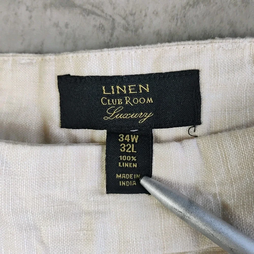 Club Room Luxury Linen Pants Men's 34x32 Beige 100% Linen Beach Wedding Coastal